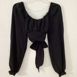 💚Pie in the Sky Chic Black Women's Blouse with Bow Detail